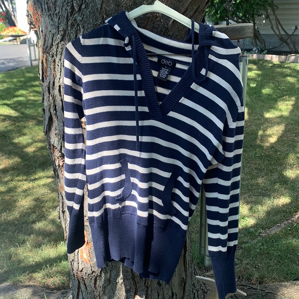 Blue and white sweater